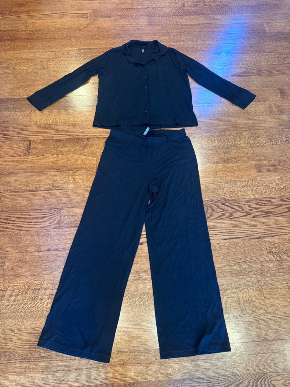 SKIMS Black Long Sleeve Button Pajama Set